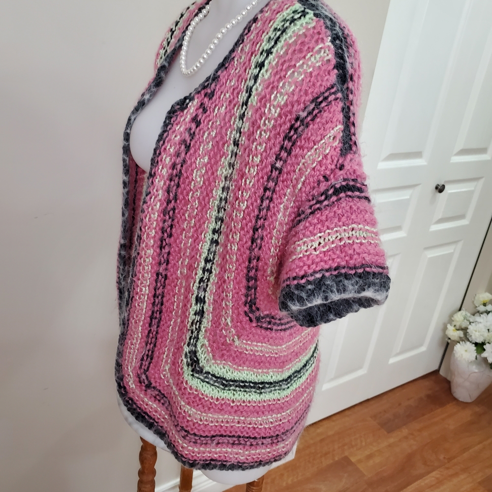 Hand-knit Style Pink and Gray Women's Shrug MEDIUM 35-37 bust